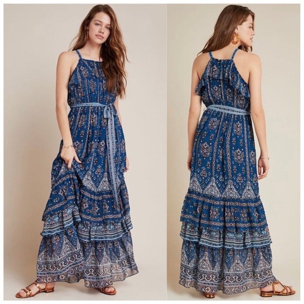 Anthropologie Sasha Boho Paisley Ruffle Tiered Maxi Dress